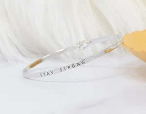 STAY STRONG | Inspired Message Engraved Simple Bangle | SILVER - Picture 1 of 9