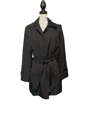 FOG by London Fog Cinch Waist Belted Jacket Waterproof Black London Preppy Goth - Image 1 of 4
