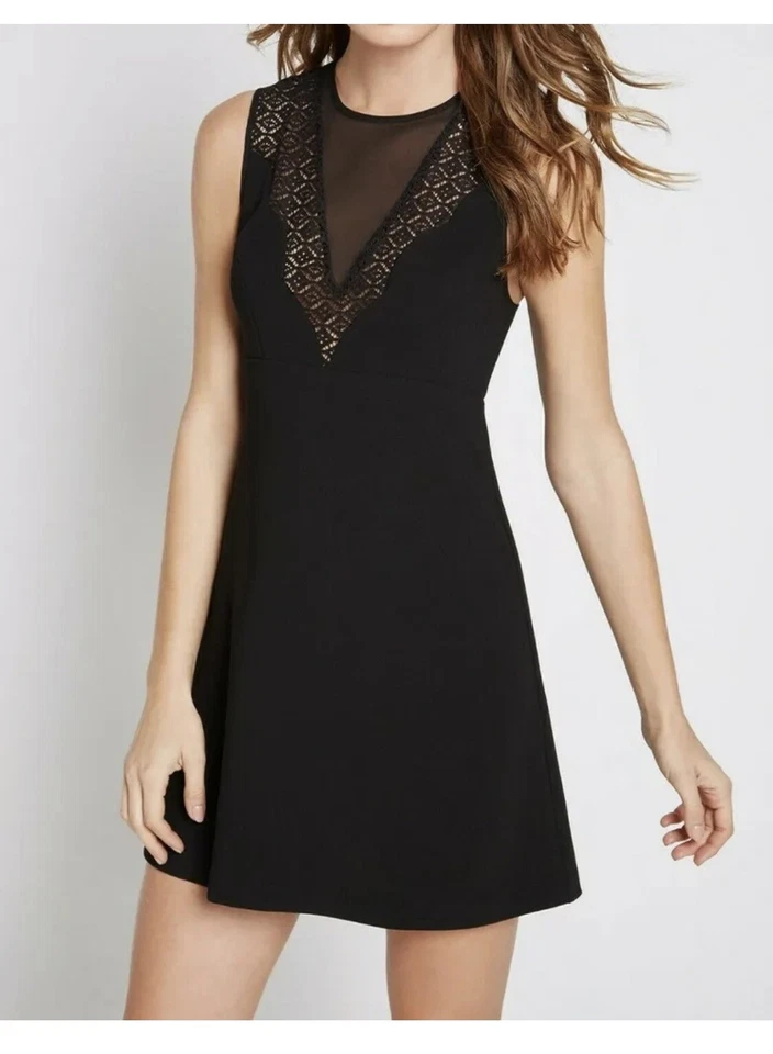 BCBGeneration Black Lace Inset Babydoll Dress SZ 0 GEF67K63