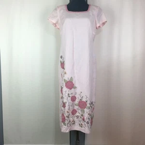 Plaza South Sheath Dress Women 8P Pink Linen Blend Embroidered Short Sleeve Zip - Picture 1 of 12
