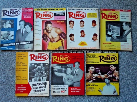 7 ISSUES 1959 THE RING BOXING MAGS, ROCKY MARCIANO, INGEMAR JOHANSSON, LISTON Cover