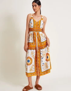 Monsoon NEW Size XXl Mustard Print Anya 24 Cotton Sundress Midi - Picture 1 of 5