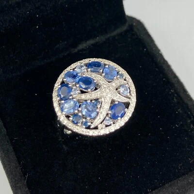 EFFY 14k Diamond & Blue Sapphire Starfish Circle White Gold Ring Size 6.75 - Image 1 of 4