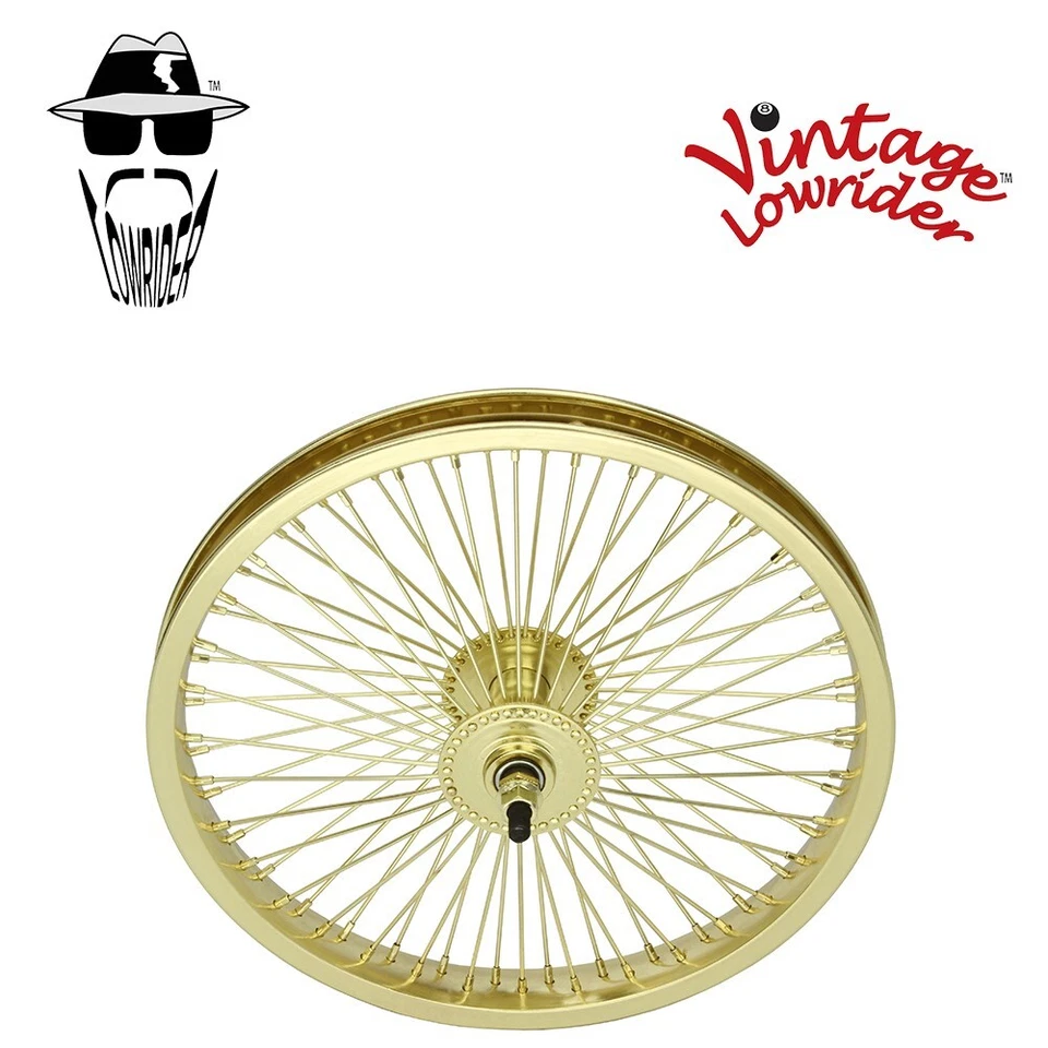 Vintage Lowrider 16" Steel Front Wheel 72 Spoke 3/8 Axle Single Wall Gold. - Image 1 of 1