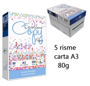 5 pz Excellent Copy Paper carta A3 42x29,7cm 80gr per ufficio stampa e fotocopie - Afbeelding 1 van 3