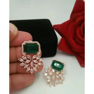 Bollywood AD CZ Swarovski Party Earrings Wedding Indian Bridal Jewelry Set - Picture 1 of 6