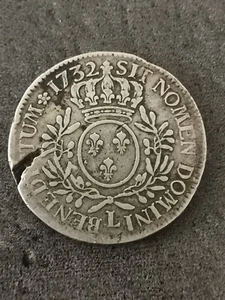 ECU ARGENT AUX BRANCHES D'OLIVIER 1732 L BAYONNE LOUIS XV 546 203 EX. FRANCE - Picture 1 of 3