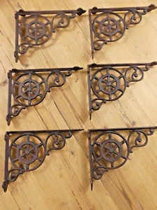 6 soportes náuticos de hierro fundido para rueda de barco soporte de estante RÚSTICO soporte de manto de mecedora - Imagen 1 de 10