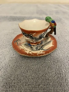 Dragonware Small Tea Cup & Saucer Bird Handle - Souvenir From New Orleans - Picture 1 of 10