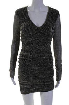 Vestido Steve Madden Para Mujer Rayas Texturizado Manga Larga Acanalado Cuello en V Dorado Talla S Foto 1 de 4