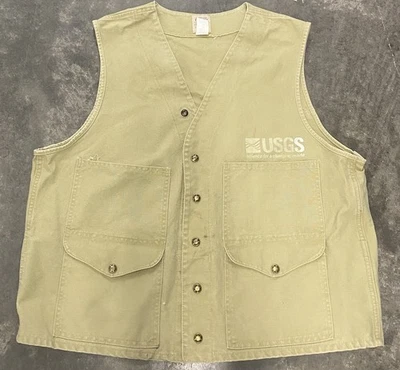 Vintage Filson Fishing Hunting Vest Men’s Size 48 Tan Khaki Cotton Made In USA - Image 1 of 4