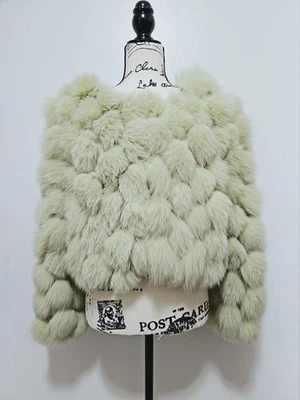Nuevo Abrigo Chaqueta Blazer de Piel de Zorro Real Envoltura Espuma Como Nueva Lentejuelas Verde Lima Sin Visón Foto 1 de 4