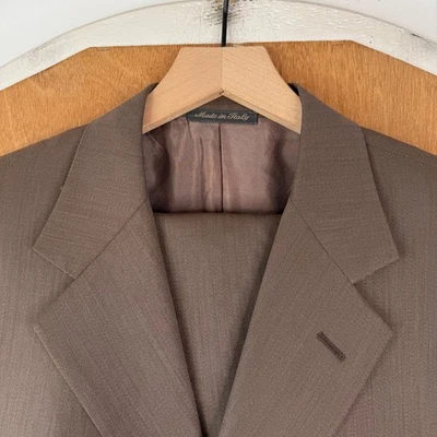 Pal Zileri Suit Mens 42L Brown 3 Button 100% Wool Canvas Pants 35x30 Pleat Italy - Image 1 of 4