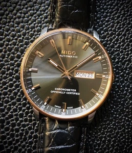 MIDO Commander II Grey Dial Black Leather Men's Watch - Picture 1 of 7