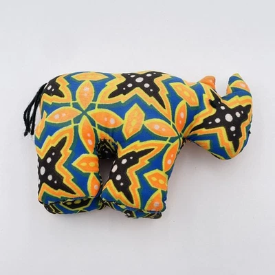 Handmade Colorful Fabric Rhino Plush Stuffed Animal Toy Small Decorative Accent - Image 1 of 4