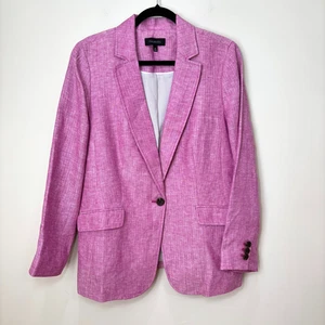 Talbots 100% Linen Blazer Women 16 Pink Herringbone Career Lightweight Preppy - Picture 1 of 10
