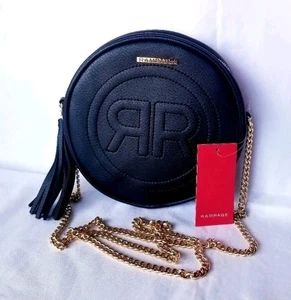 Rampage Umhängetasche rund geformt veganes Leder mit goldfarbener Kette, Quaste - Bild 1 von 10