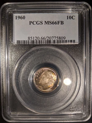 1960 pcgs ms66fb full band Roosevelt Dime Rare Beautiful Toned Looks ms67 - Image 1 of 2