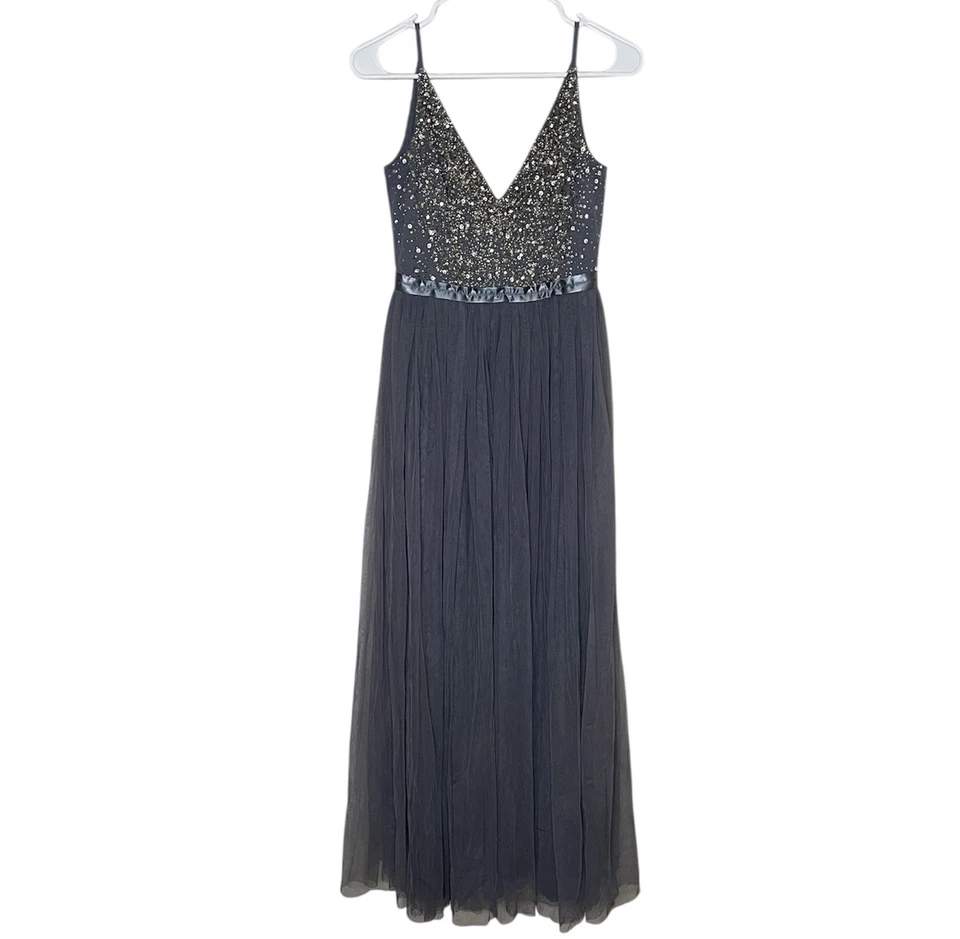 Платье макси BHLDN Anthropologie Avery тюлевое с бисером гортензия размер 0 - Изображение 1 из 4