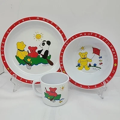 Vintage 1985 Selandia Designs By Pat Wong "ABC &Bears At Play" Melamin Kinder Set - Bild 1 von 4