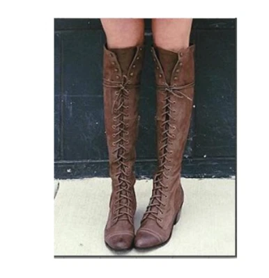 Women Long Boots Motorcycle Lace Up Knee High Rivet Combat Riding Shoes Size - Image 1 of 4
