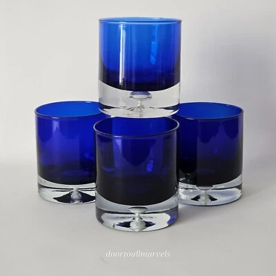 4 Stockholm Collection Double Old Fashion Glasses by Block HandBlown Cobalt Blue - image 1 of 4