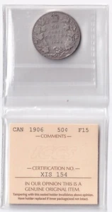 Canada 1906 50c Fifty Cent Silver Coin ICCS Graded F 15 .925 Silver - Picture 1 of 2