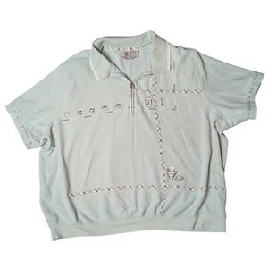 Top donna vintage Koret anni 90 caffè cottage maglia zip manica corta 3X - Foto 1 di 5