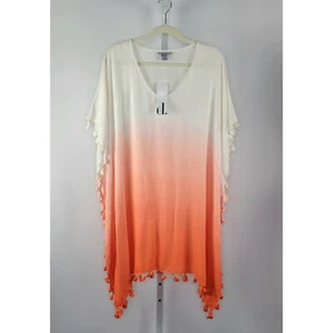 NEW Dalin Orange & White Ombre Tassel Trim Beach Swim Cover-Up Women's One Size - Picture 1 of 9