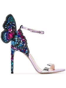 Sophia Webster Chiara Embroidered Satin Metallic Leather Sandals Blue/Purple 7.5 - Picture 1 of 5