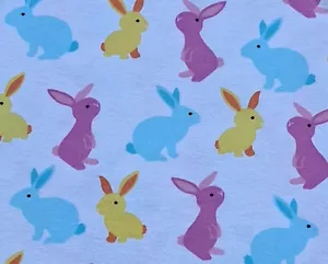 1 Yard Bunny Rabbit Print BTY 100% Cotton Snuggle Flannel Fabric Rabbits Easter - Picture 1 of 1