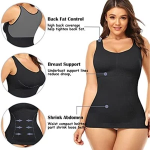 Women Shapewear Tank Tops with Built in Shelf Bra Belly Control Body Shaper Vest - Picture 1 of 27