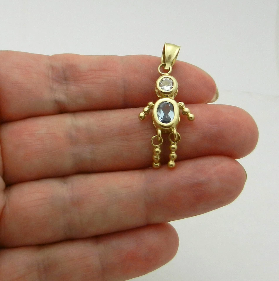Colgante con dije de piedras de nacimiento de niño aguamarina de marzo de oro macizo de 14 quilates de gran tamaño 2,4 gr Foto 1 de 4
