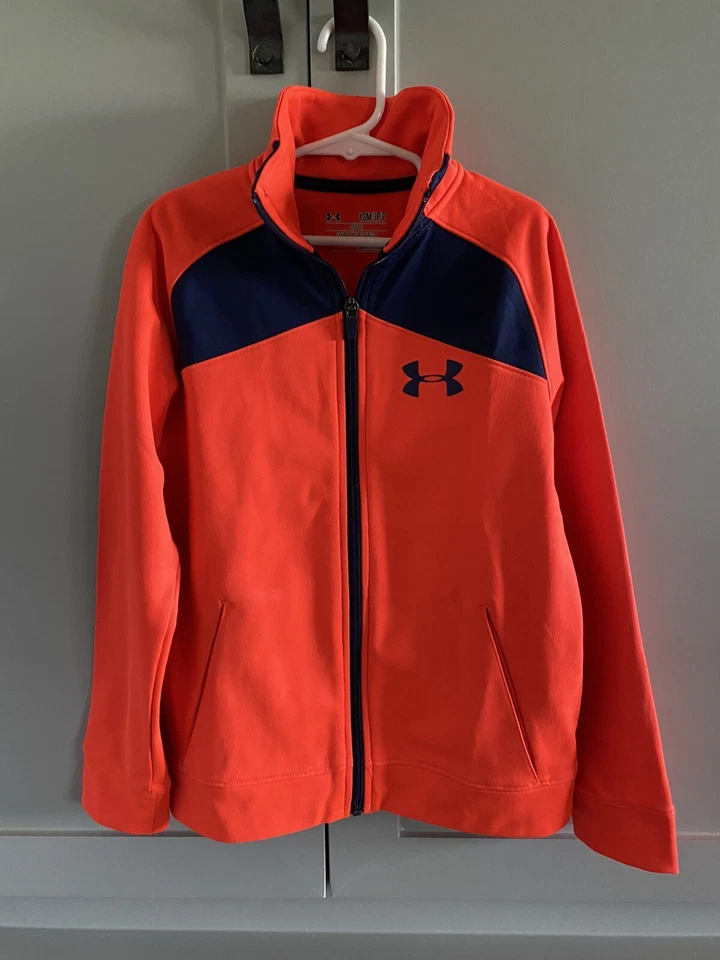 Under Armour 男孩拉链夹克橙色和海军蓝 S 青少年 — 第 1/3 张图片
