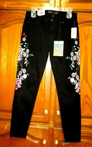 NEW CELEBRITY PINK BODY SCULPT SZ 7 X 27 EMBROIDERED ANKLE SKINNY RAW HEM JEANS - Picture 1 of 11