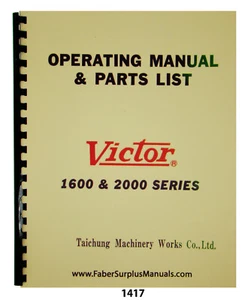 Victor Lathes 1600 & 2000 Series Operation & Parts List Manual #1417 - Picture 1 of 11