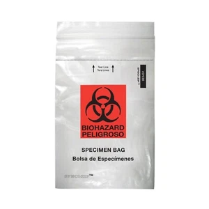 6X9 Specimen Transport Bag with Document Pouch Speci-ZipTM Zip Biohazard 200/Pk - Picture 1 of 3