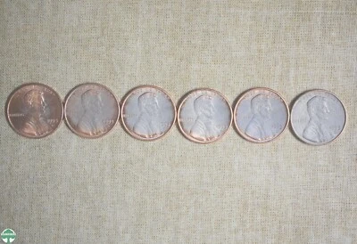 6 COIN PROGRESSION OF 1993-D LINCOLN CENTS WITH IMPROPER CLADING - Image 1 of 2