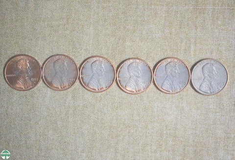 6 COIN PROGRESSION OF 1993-D LINCOLN CENTS WITH IMPROPER CLADING Cover