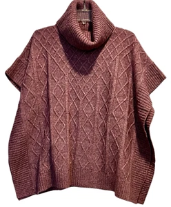 Mia & Tess Womens Rose Heather One Size Turtleneck Knit Poncho Relaxed NWT - Picture 1 of 8