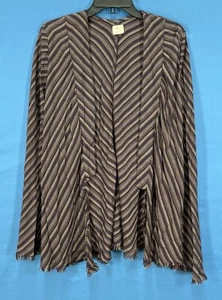 Neu mit Etikett O'NEILL lila GESTREIFTER dünner Twill GLOCKENÄRMEL ausgefranster offener Cardigan Oberteil S - Bild 1 von 5