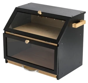 Bamboo Bread Bin Double Layer Kitchen Storage Box Large 2 Tier Cutting Board UK - Picture 1 of 80