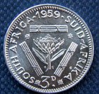 South Africa 3 Pence 1959 World Silver Coin,#2