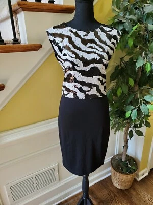 Vestido ERIN by Erin Fetherston Negro Blanco Lentejuelas Sin Mangas Talla 2 Foto 1 de 4