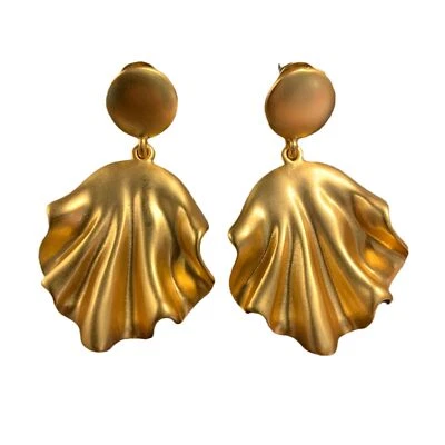 Fashion Pure Copper Shell Shaped Earrings Stud Women Jewelry Decoration Gifts - Image 1 of 4