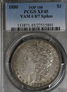 1880 Morgan Silver Dollar Vam 6, 8/7 Spike Top 100!