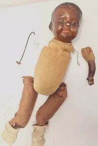 Antike 16 Zoll Zusammensetzung Puppenteile Stroh Stofftier AA braun schwarz Baby Kopf Körper - Bild 1 von 18