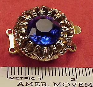 Vintage 18 mm Halskette Verschluss Verbinder 2 Str. Antik Kobaltblau Gold Filigran - Bild 1 von 4