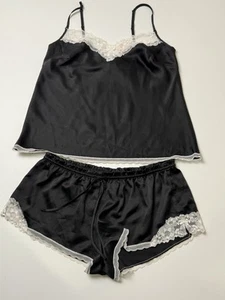 Victoria’s Secret Sexy Satin Lace Cami Top Shorts Pajama Set M Black White 2015 - Picture 1 of 10