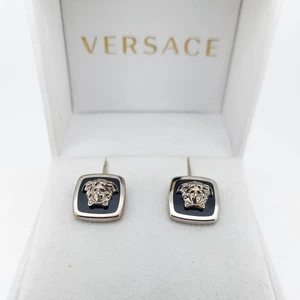 Versace Medusa Cufflinks Black Silver Stainless Steel Logo Cuff Links Set Mens - Picture 1 of 23